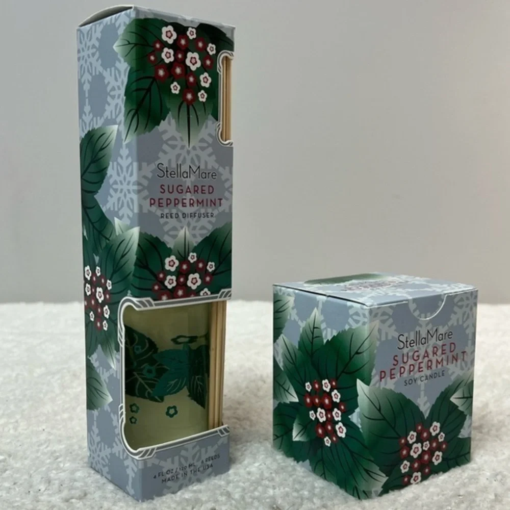 Pacifica Stella Mare Sugared Peppermint Soy Candle + Reed Diffuser Set